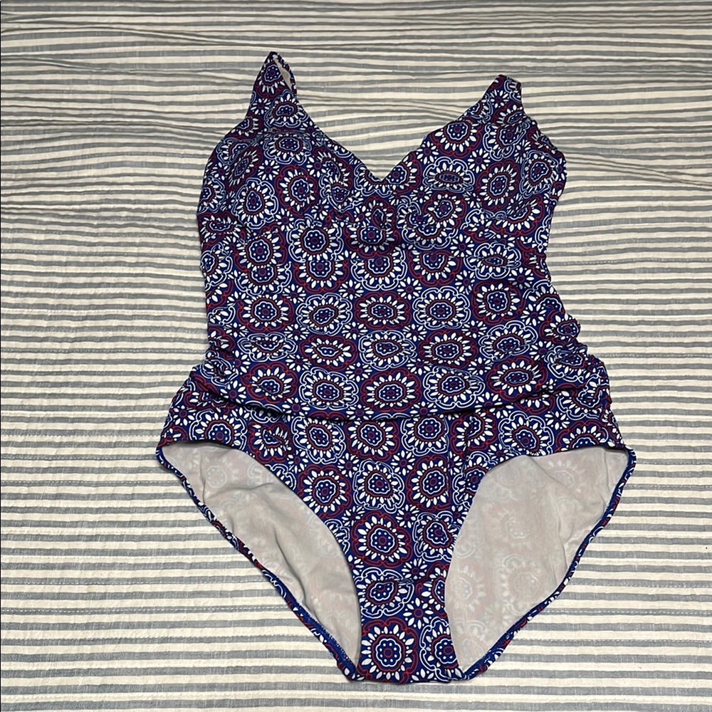Boden Women's One Piece Swimsuit - Red and Blue Pattern